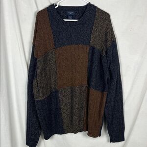 Vintage Dockers Patchwork Blue and Brown Grandpa Sweater